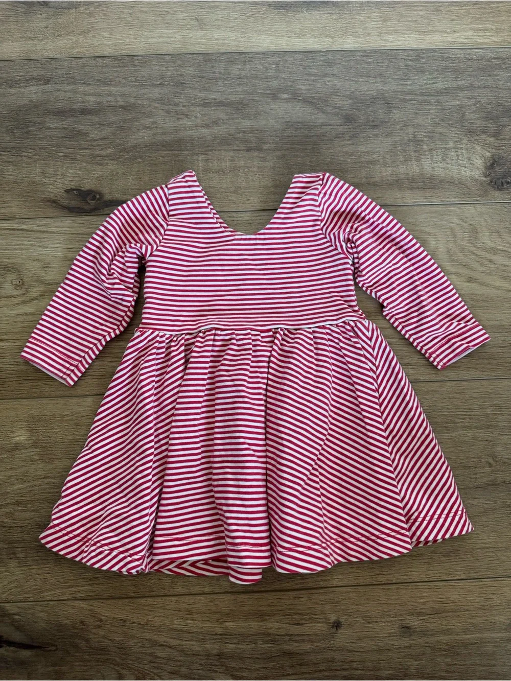 Girls' Red & White Striped Long-Sleeve Twirl Dress
